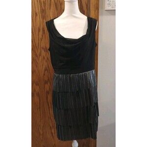 Evening Gown Women's Size 12 Dress Black Metallic Layered Swing SD Collection